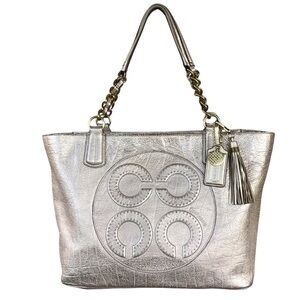 Coach Colette Gold Leather OP Art Logo Tote